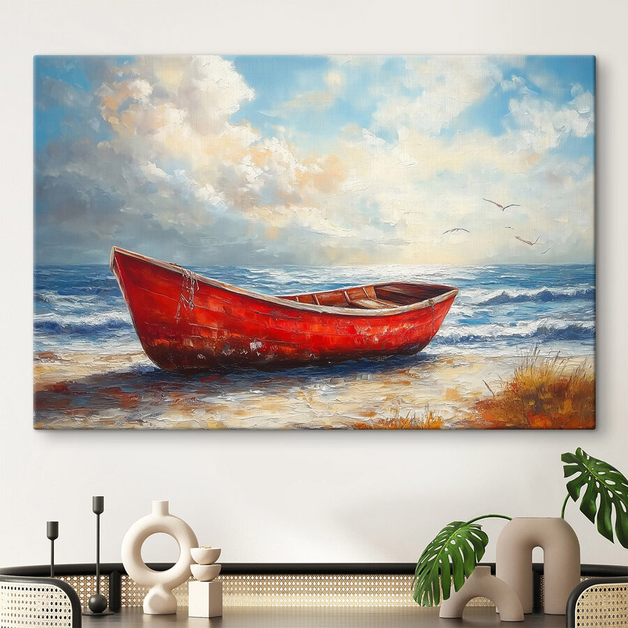Peinture d'un bateau sur une plage