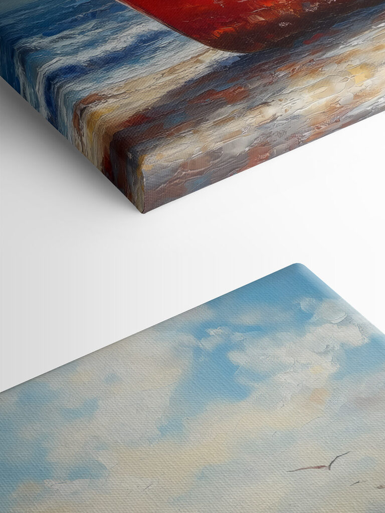 Painting of a boat on a beach Painting of a boat on a beach