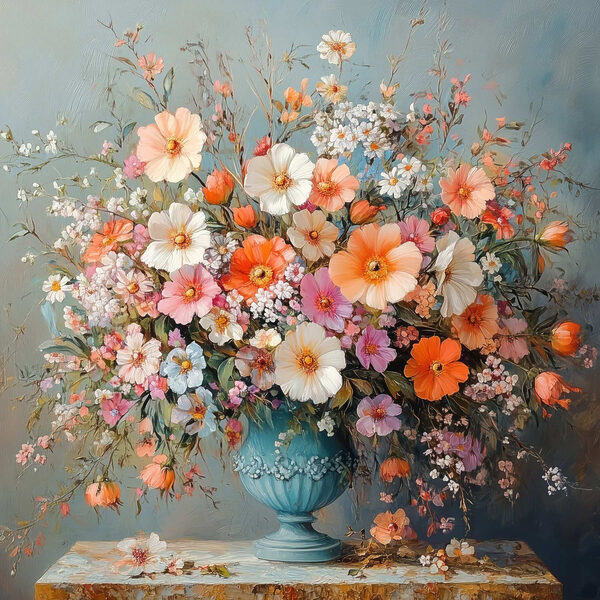 Vase of flowers on a stone surface Vase of flowers on a stone surface