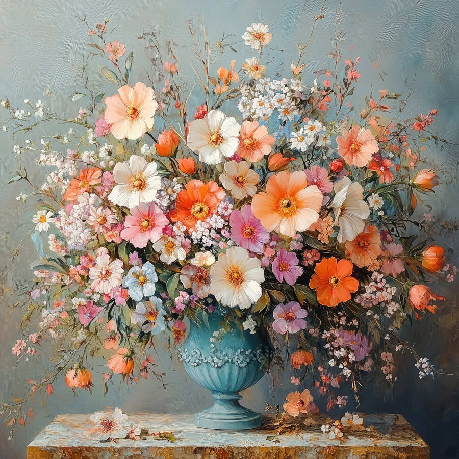 Vase of flowers on a stone surface Vase of flowers on a stone surface