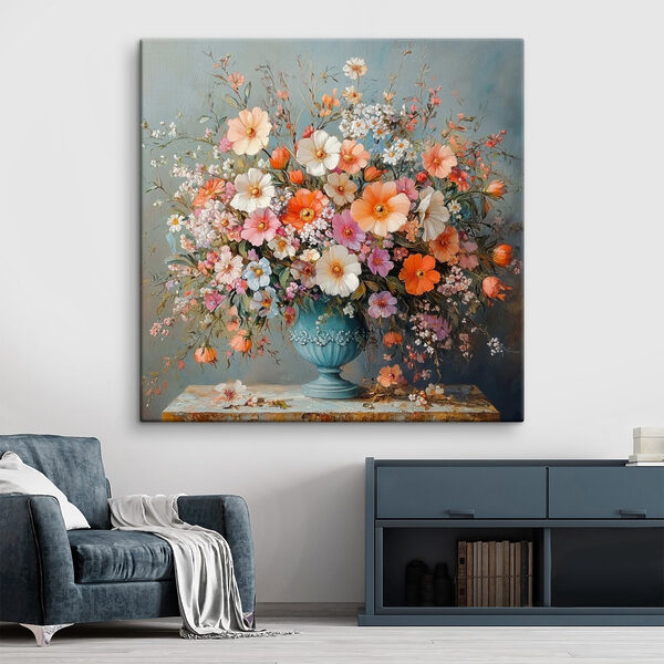 Vase of flowers on a stone surface Vase of flowers on a stone surface