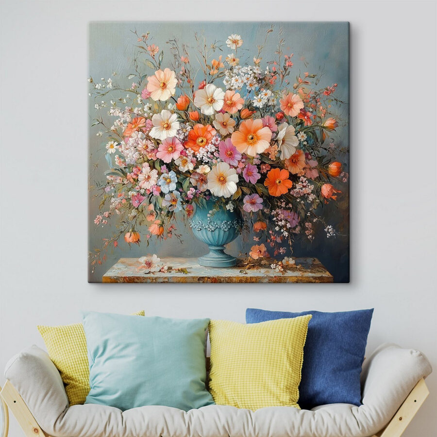 Vase of flowers on a stone surface Vase of flowers on a stone surface