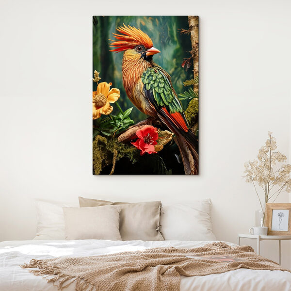 Oiseau coloré assis sur une branche avec des fleurs Oiseau coloré assis sur une branche avec des fleurs