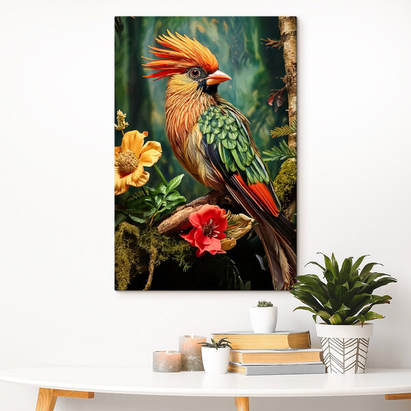 Oiseau coloré assis sur une branche avec des fleurs Oiseau coloré assis sur une branche avec des fleurs