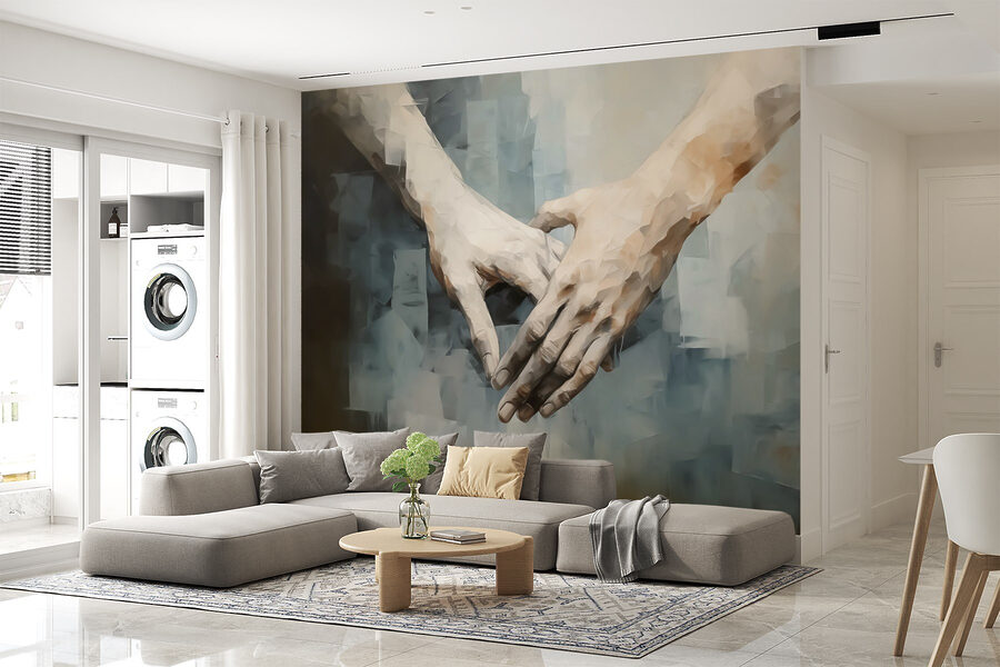 Papier peint Les mains qui se touchent se relient dans l'unité. – Image 2