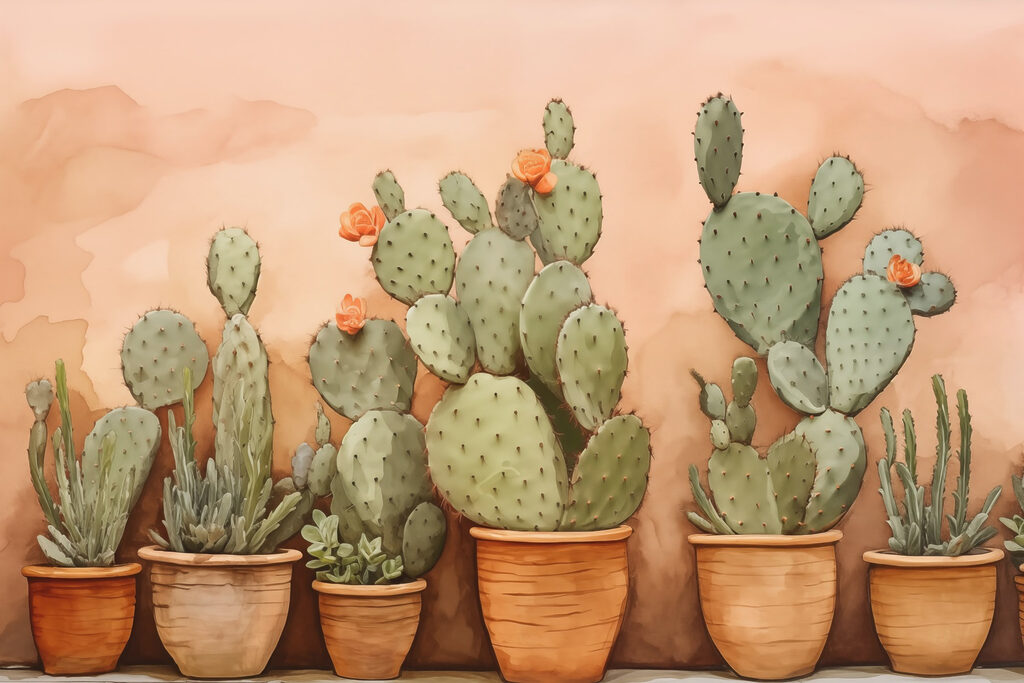 Groupe de cactus en pots Groupe de cactus en pots