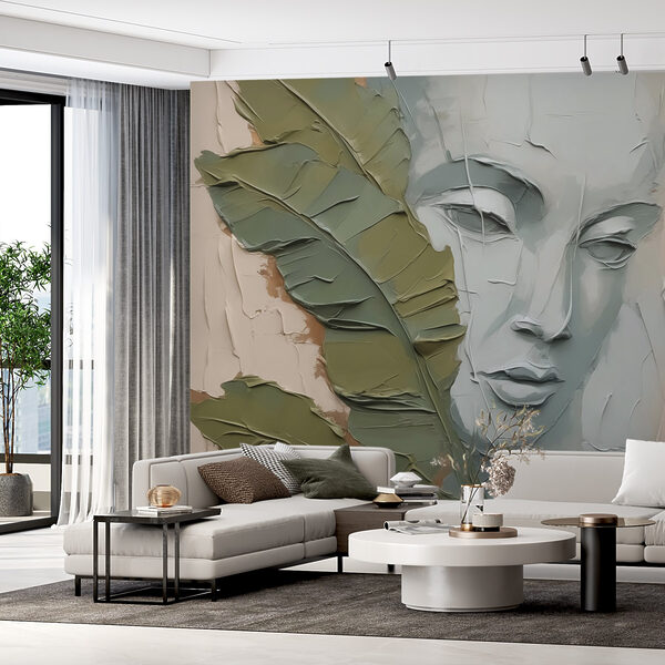 Peinture d'un visage et d'une feuille Peinture d'un visage et d'une feuille