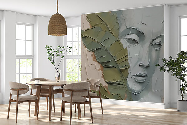 Peinture d'un visage et d'une feuille Peinture d'un visage et d'une feuille