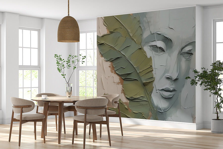 Peinture d'un visage et d'une feuille Peinture d'un visage et d'une feuille