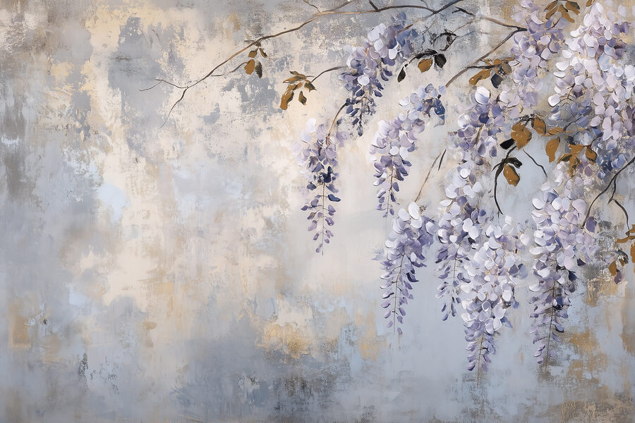 Peinture d'une branche avec des fleurs violettes Peinture d'une branche avec des fleurs violettes