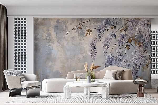 Peinture d'une branche avec des fleurs violettes Peinture d'une branche avec des fleurs violettes