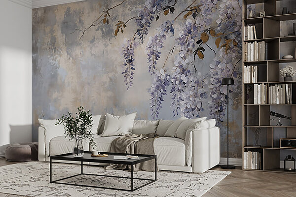 Peinture d'une branche avec des fleurs violettes Peinture d'une branche avec des fleurs violettes