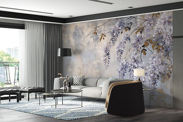 Peinture d'une branche avec des fleurs violettes Peinture d'une branche avec des fleurs violettes
