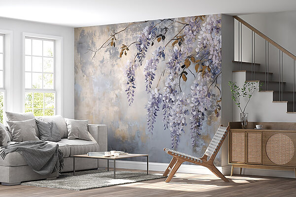 Peinture d'une branche avec des fleurs violettes Peinture d'une branche avec des fleurs violettes