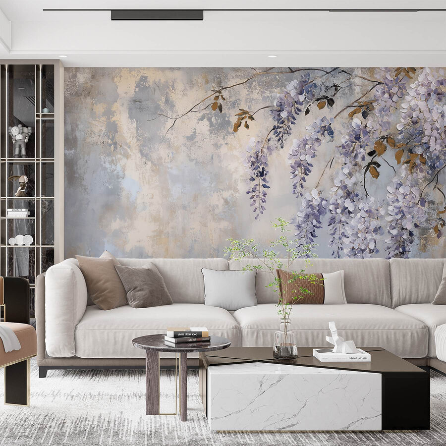 Peinture d'une branche avec des fleurs violettes Peinture d'une branche avec des fleurs violettes
