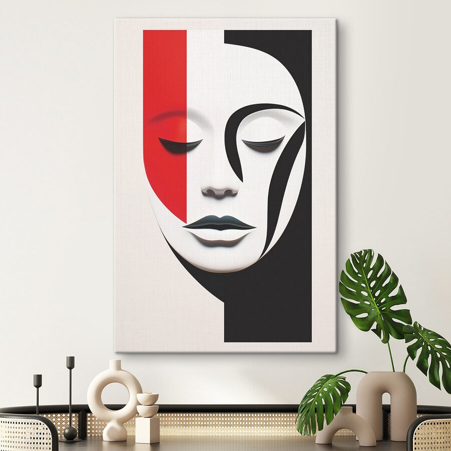 Visage avec bandes rouges et noires
