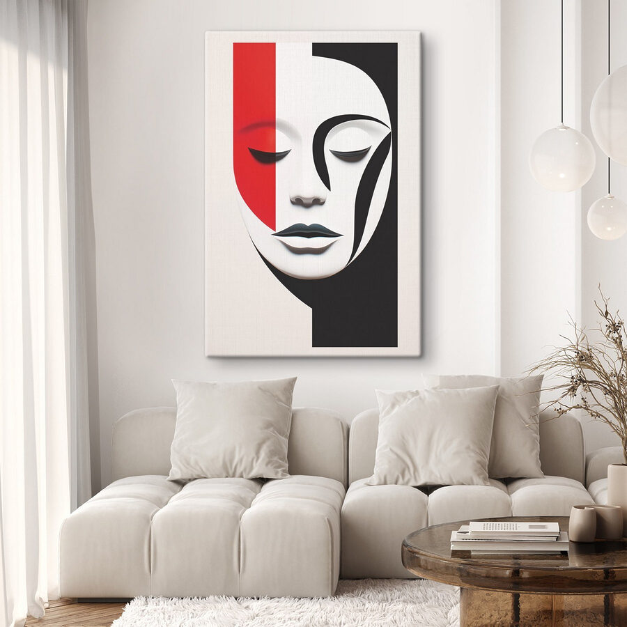 Visage avec bandes rouges et noires