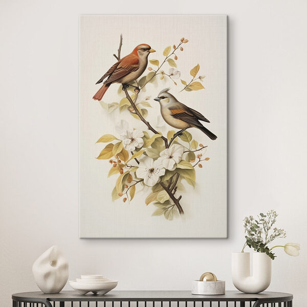 Two birds on a branch with flowers Two birds on a branch with flowers