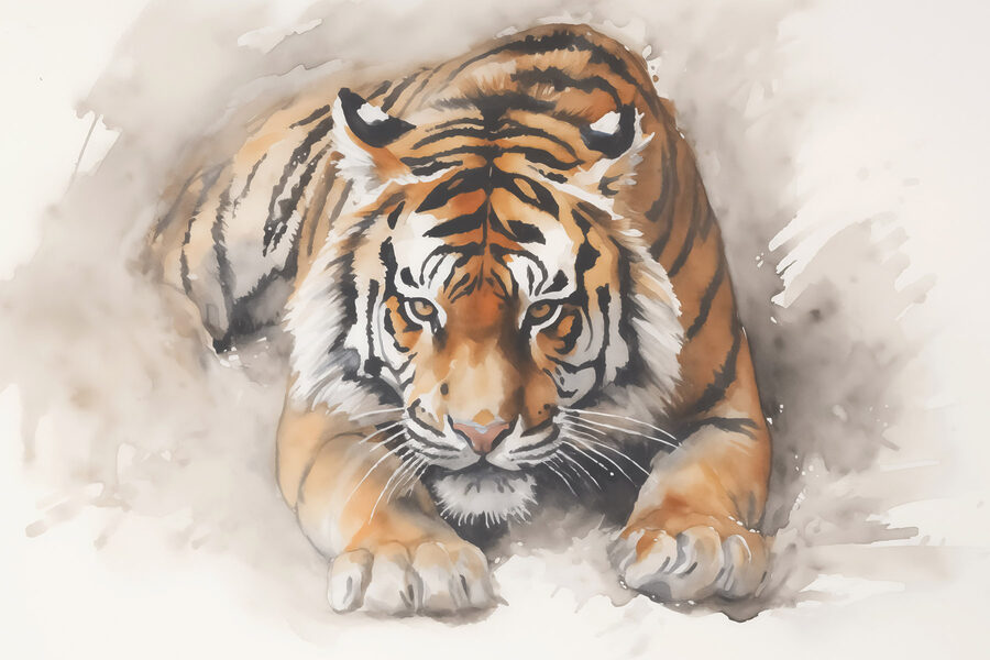 Aquarelle d'un tigre couché