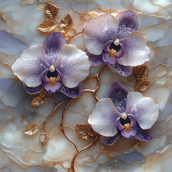 Délicates orchidées sur fond de marbre Délicates orchidées sur fond de marbre