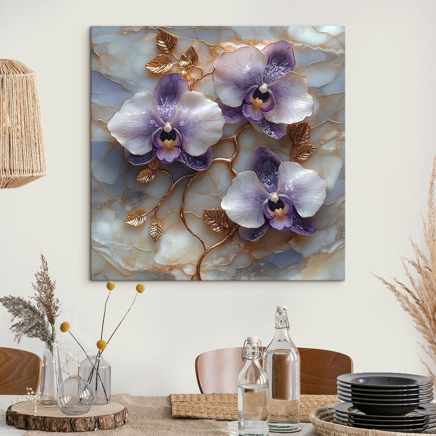 Délicates orchidées sur fond de marbre Délicates orchidées sur fond de marbre