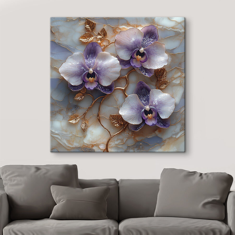 Délicates orchidées sur fond de marbre Délicates orchidées sur fond de marbre