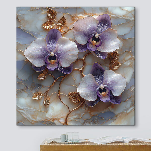 Délicates orchidées sur fond de marbre Délicates orchidées sur fond de marbre