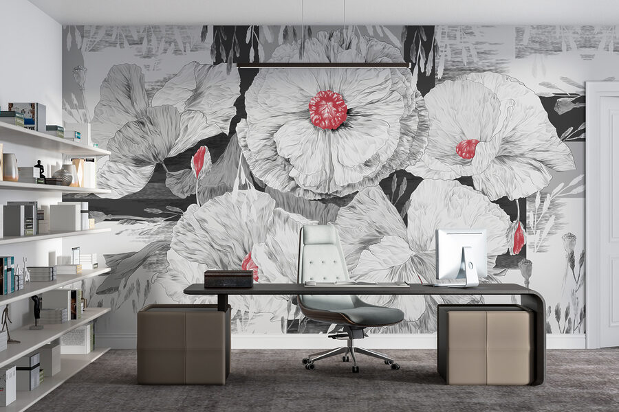 Groupe de fleurs blanches avec centre rouge