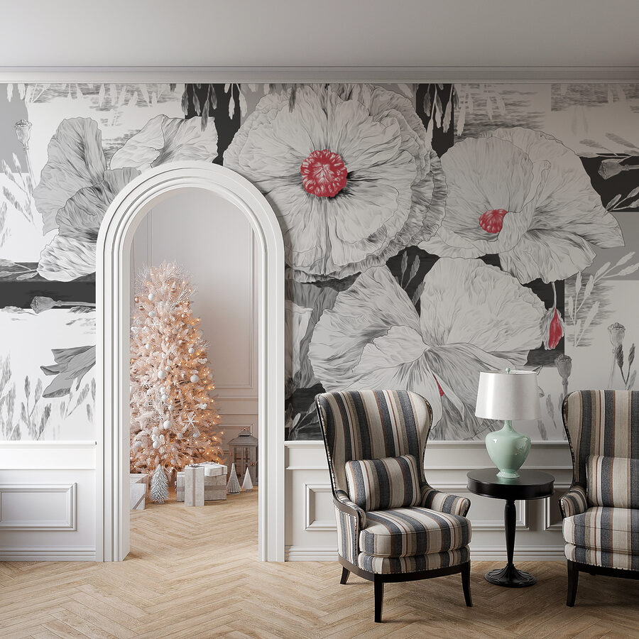 Groupe de fleurs blanches avec centre rouge