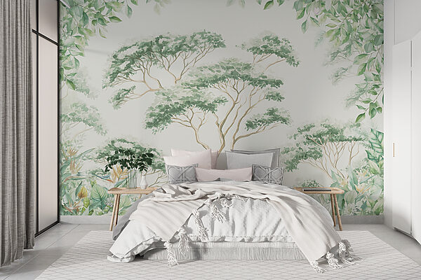 Papier peint Wall murals Painting of trees and plants (UGS : w02478) Papier peint Papier peint Wall murals Painting of trees and plants (UGS : w02478)