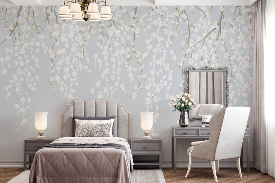 Fleurs blanches sur une branche d'arbre