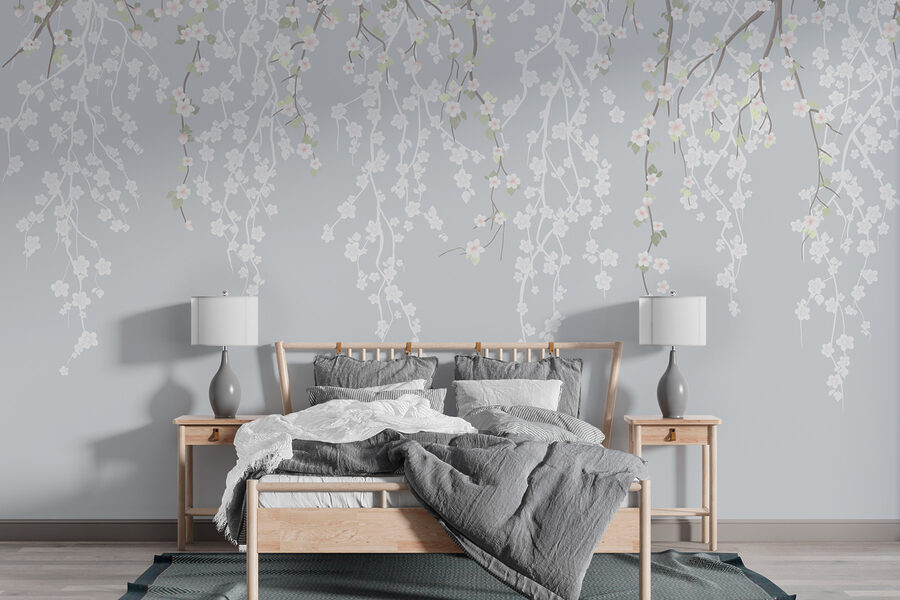 Fleurs blanches sur une branche d'arbre