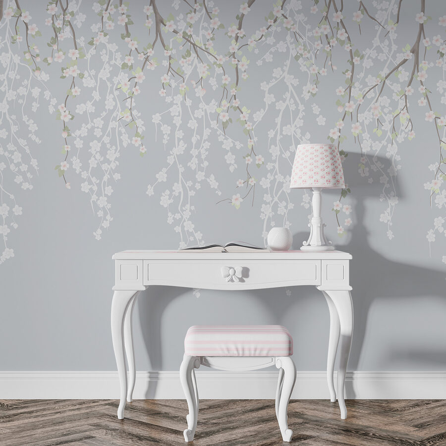 Fleurs blanches sur une branche d'arbre