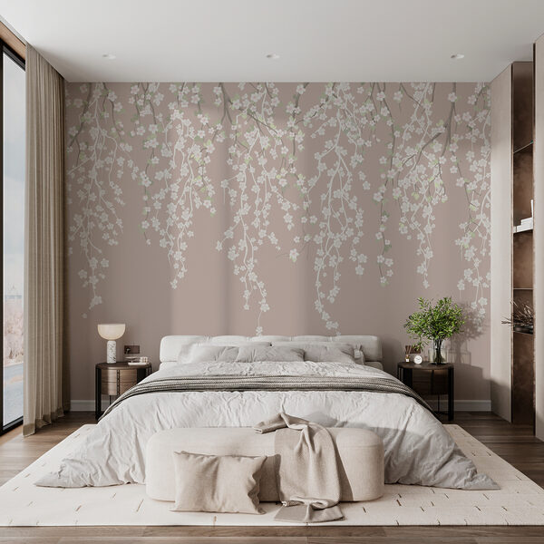 Papier peint Papier peint Fleurs blanches sur une branche d'arbre (UGS : w02479v2)