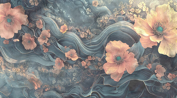 Peinture de fleurs et de vagues Peinture de fleurs et de vagues
