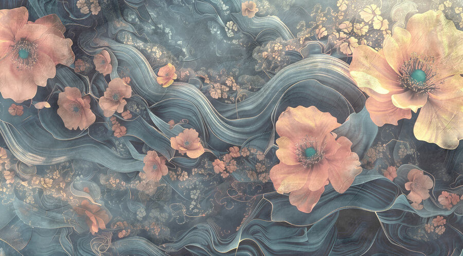 Peinture de fleurs et de vagues