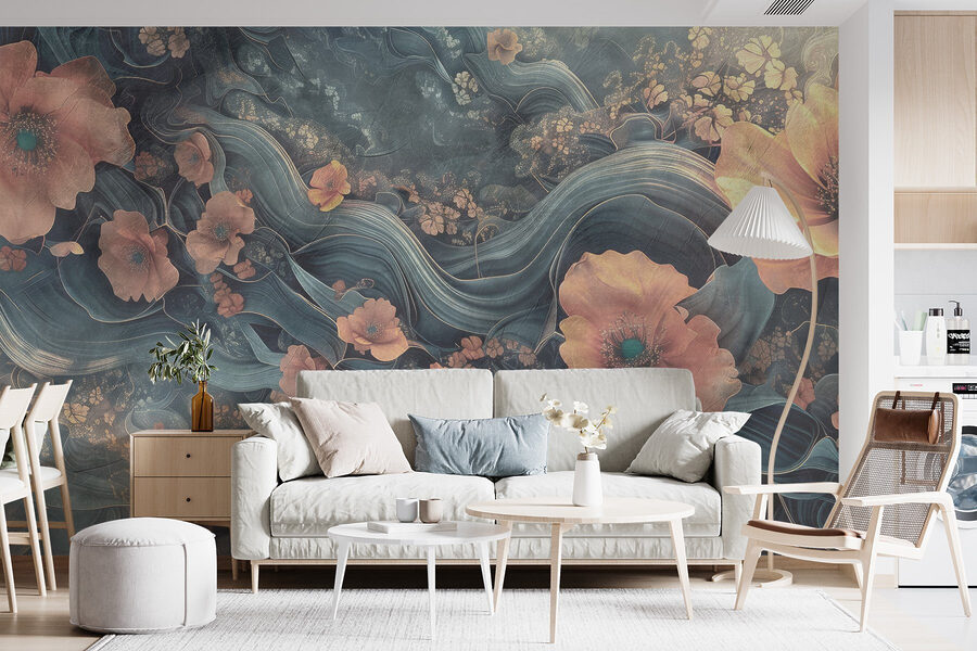 Peinture de fleurs et de vagues