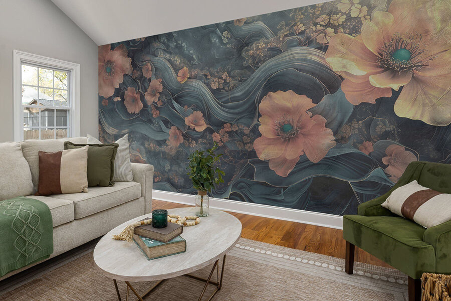 Peinture de fleurs et de vagues