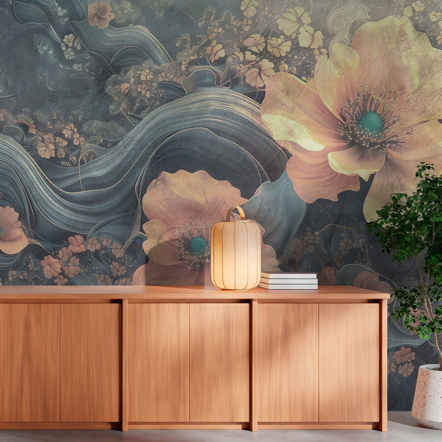 Peinture de fleurs et de vagues