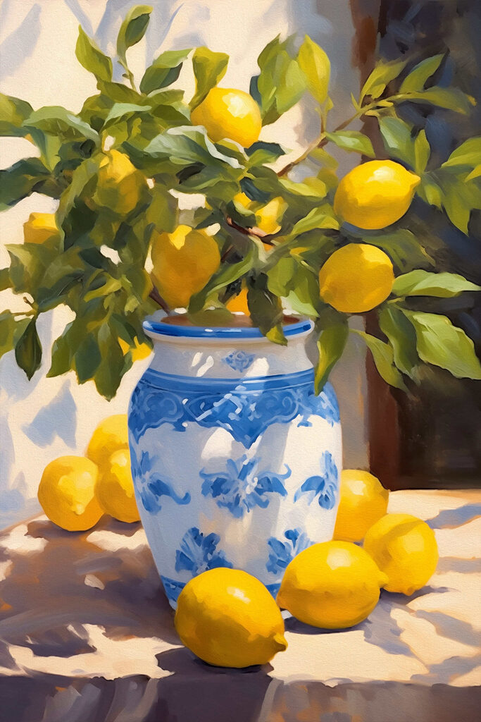 Peinture de citrons dans un vase s41790p 683x1024 - Peinture de citrons dans un vase
