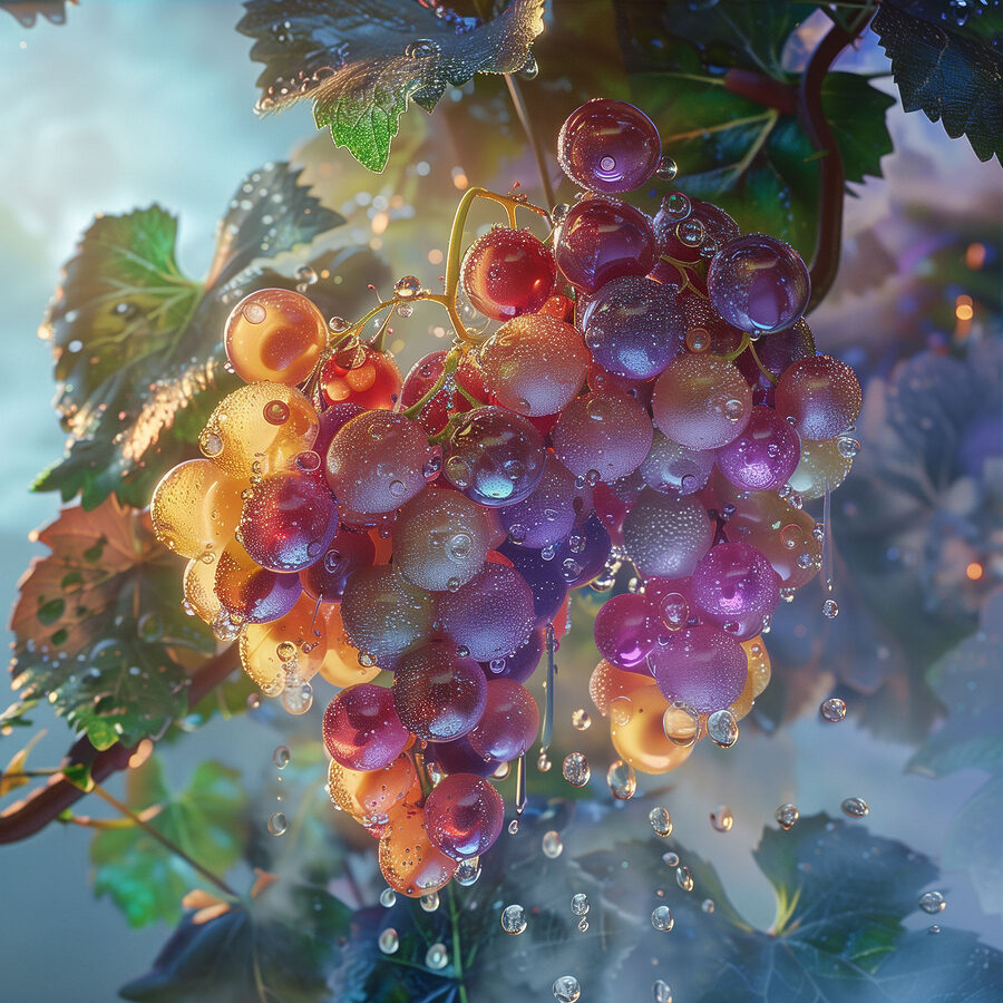 Grappe de raisins avec des gouttes d'eau dessus