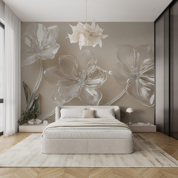 Fleurs en verre sur une surface blanche Fleurs en verre sur une surface blanche