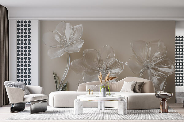 Fleurs en verre sur une surface blanche Fleurs en verre sur une surface blanche