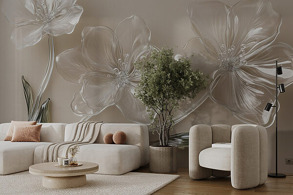 Fleurs en verre sur une surface blanche Fleurs en verre sur une surface blanche