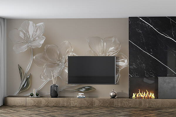 Fleurs en verre sur une surface blanche Fleurs en verre sur une surface blanche