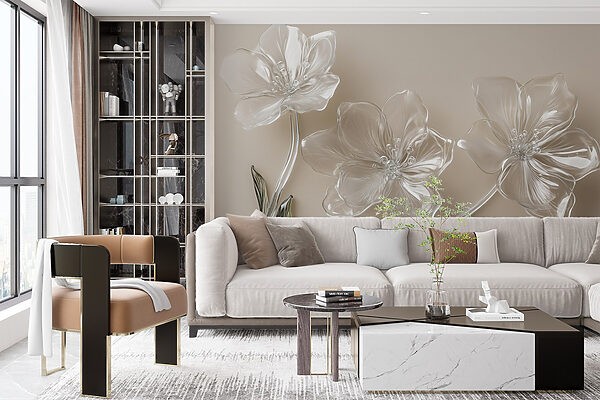 Fleurs en verre sur une surface blanche Fleurs en verre sur une surface blanche