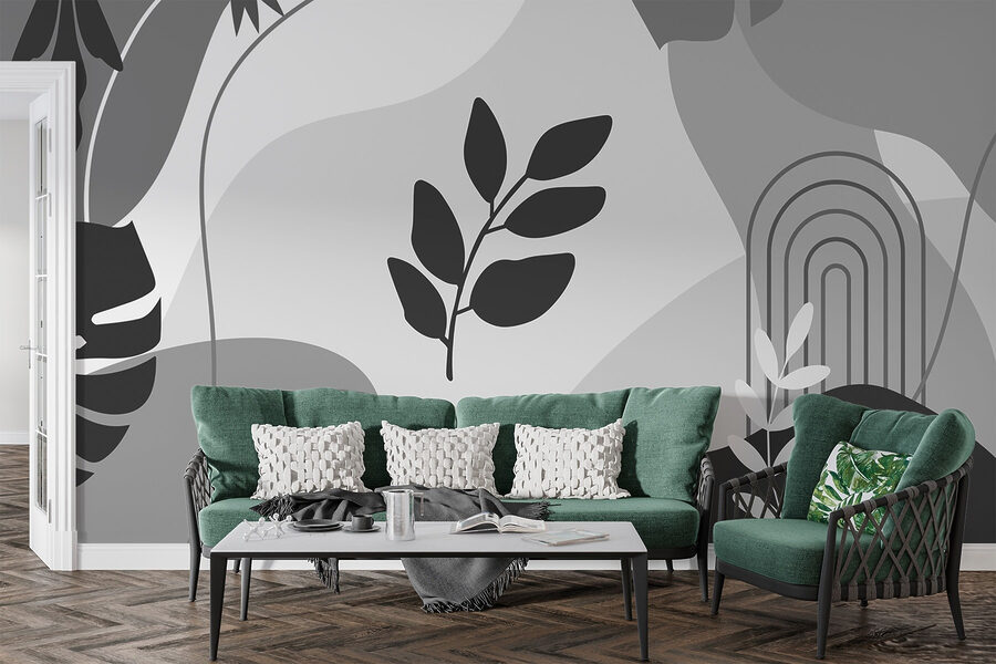 Image en noir et blanc de feuilles et de plantes