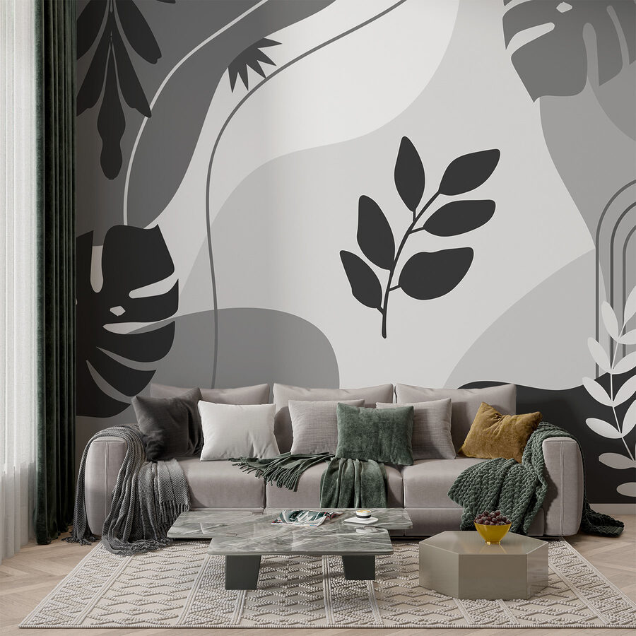 Image en noir et blanc de feuilles et de plantes