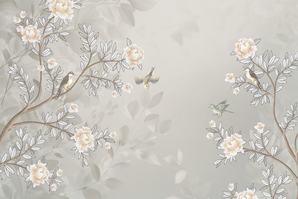 Papier peint avec des oiseaux sur une branche d'arbre Papier peint avec des oiseaux sur une branche d'arbre