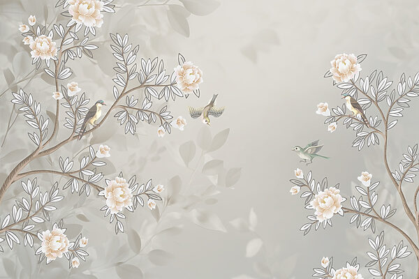 Papier peint avec des oiseaux sur une branche d'arbre Papier peint avec des oiseaux sur une branche d'arbre